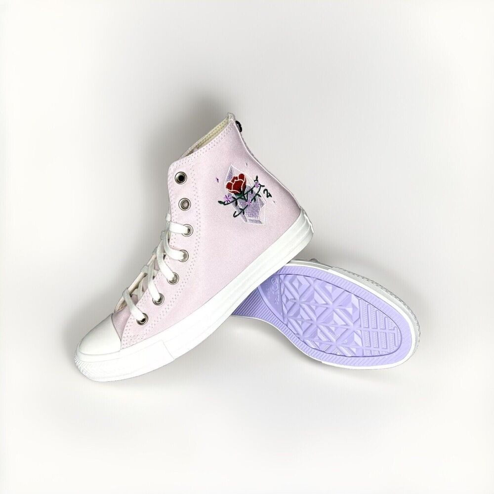 New Converse Chuck Taylor High Top Pink Barely Rose Embroidered Gems Sz 8 w/ Box